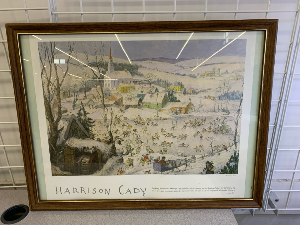 HARRISON CADY WINTER VILLAGE SCENE FRAMED WALL ART.