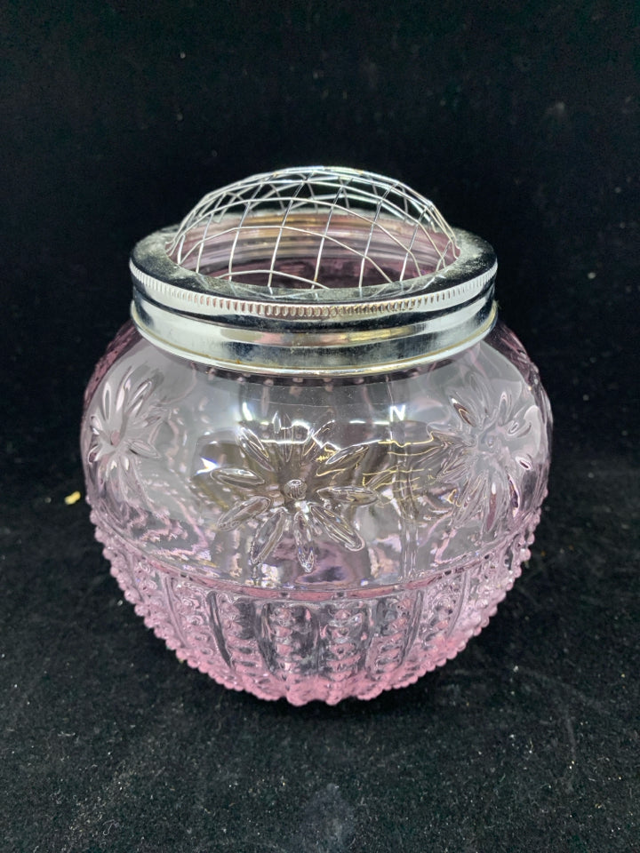 PINK FLORAL GLASS FLOWER FROG.