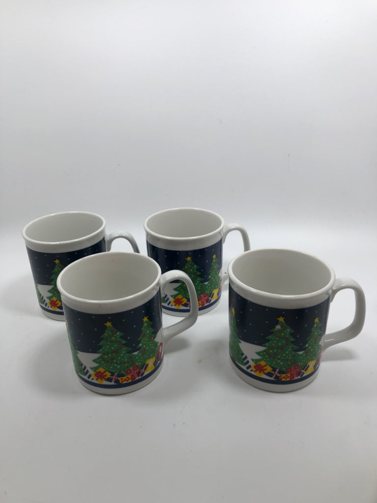 4 VTG HOLIDAY SCENE MUGS