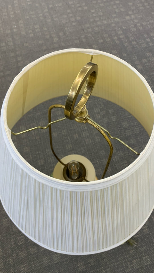 GOLD LEAF PAINTED BRONZE BASE LAMP W/RIBBED SHADE.