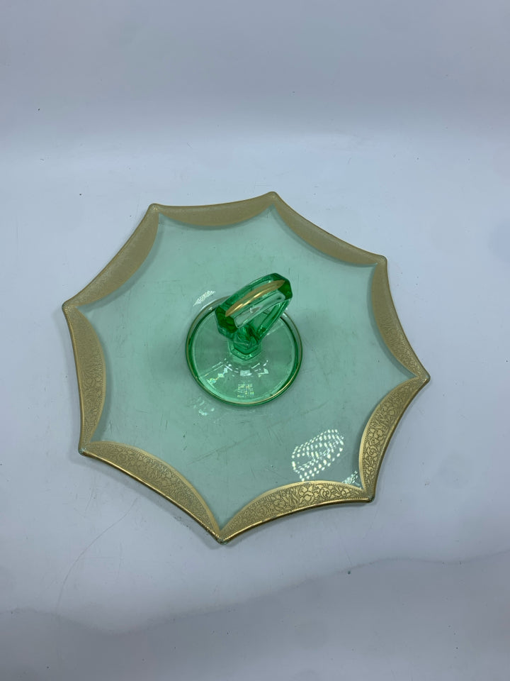 VTG GREEN GLASS TIDBIT SERVER.