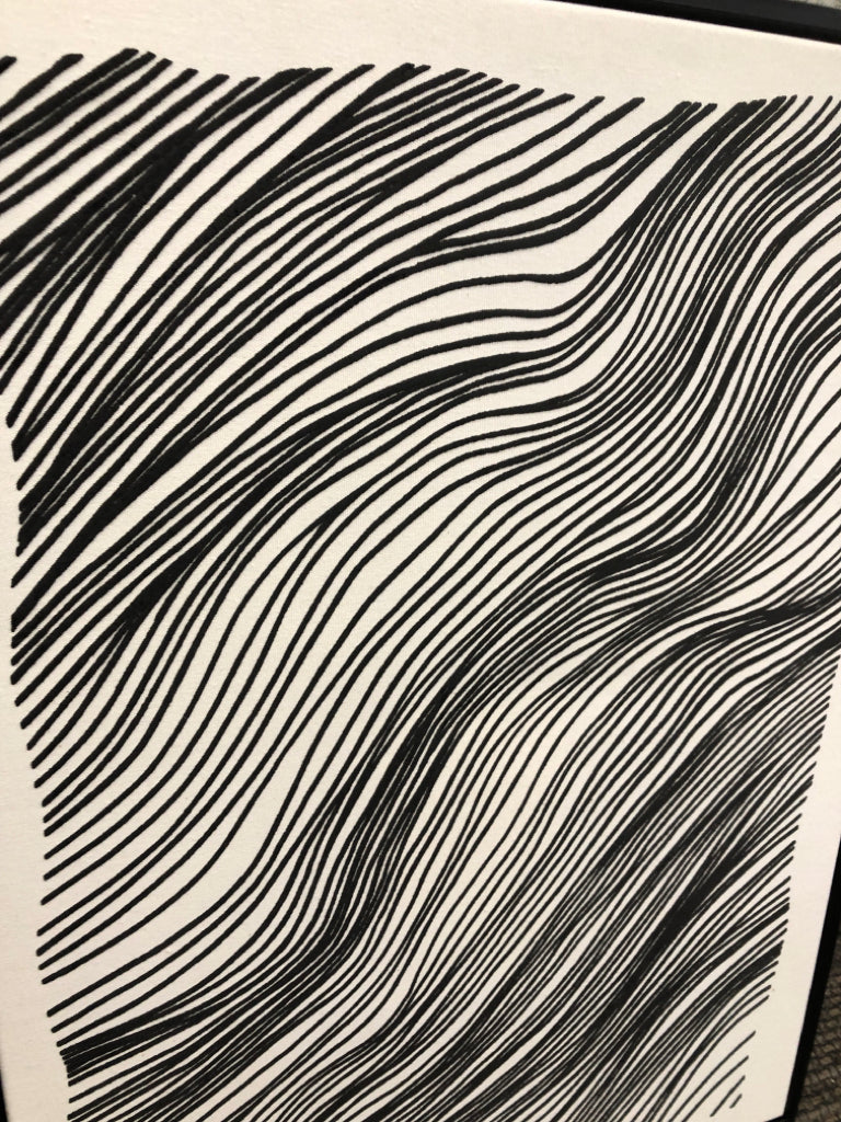 BLACK AND WHITE STITCHED ABSTRACT WALL HANGING.
