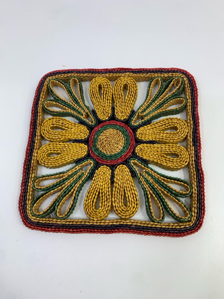 SQUARE WOVEN RED/YELLOW TRIVET.