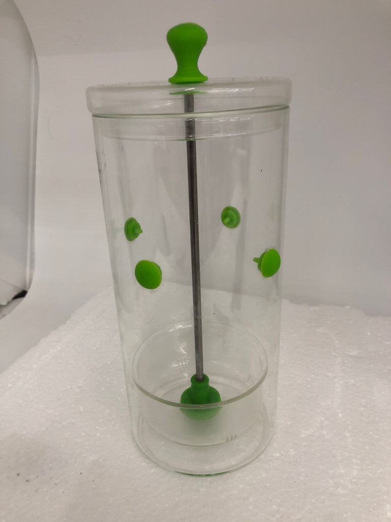 GLASS HERB SAVER W/ GREEN RUBBER.