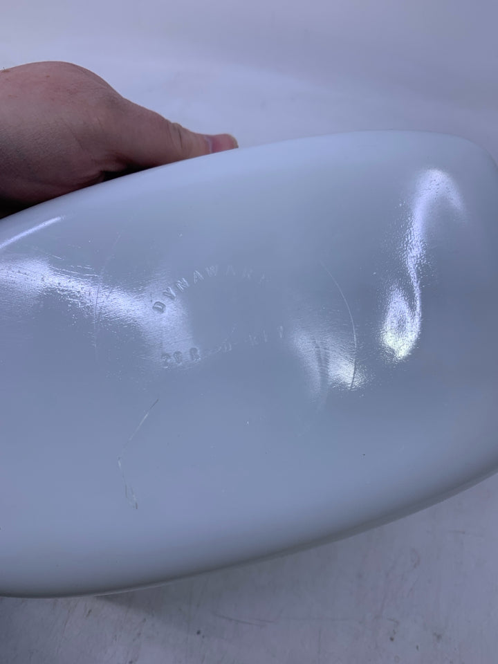 VTG WHITE GLASS LOAF PAN W/ BROWN FLOWERS.