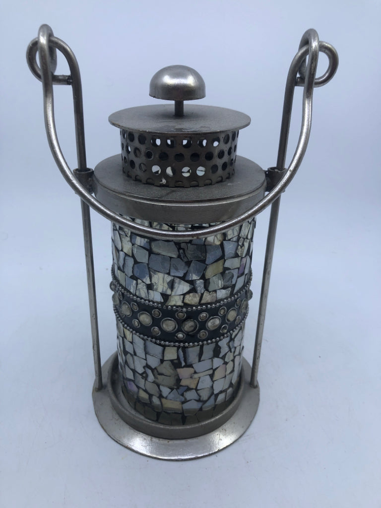 SILVER MOSAIC CANDLE LANTERN.