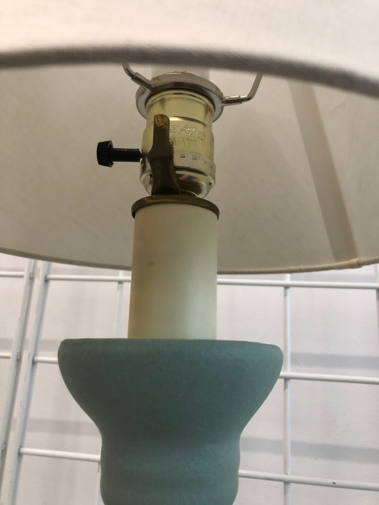 BLUE LAMP W/WHITE SHADE.