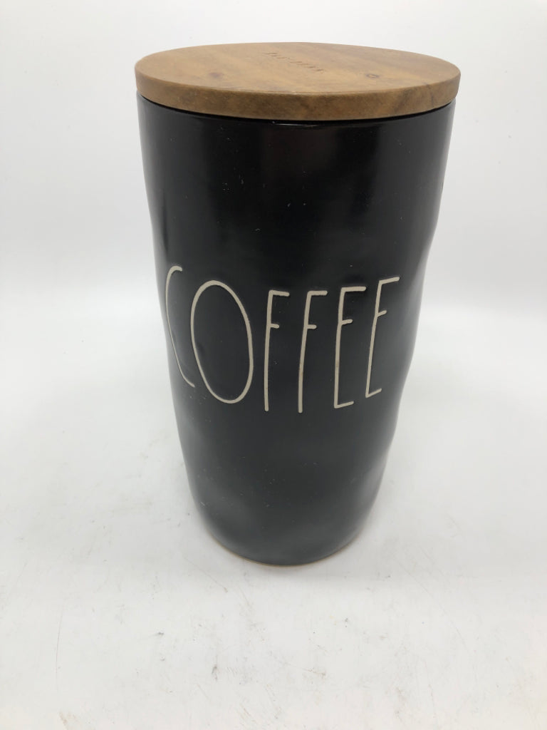 RAE DUNN BLACK COFFEE CANISTER.