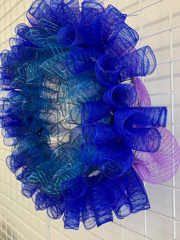 PURPLE/BLUE/TEAL TULLE RIBBON WREATH.