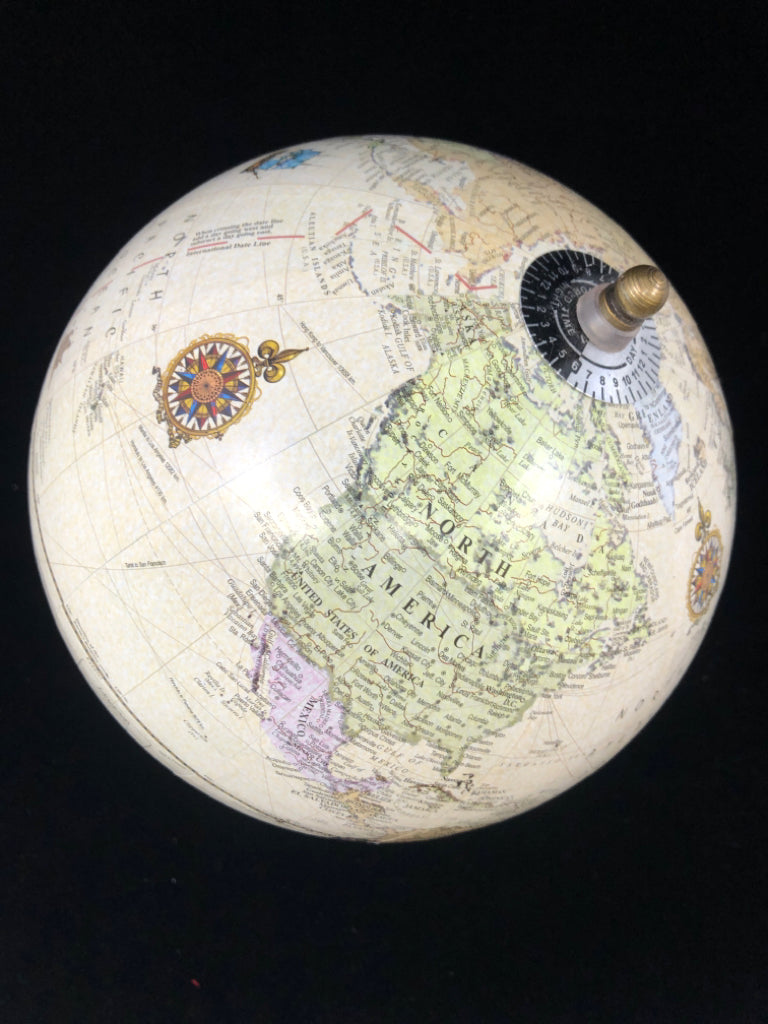 GLOBE W/TAN WOODEN BASE.
