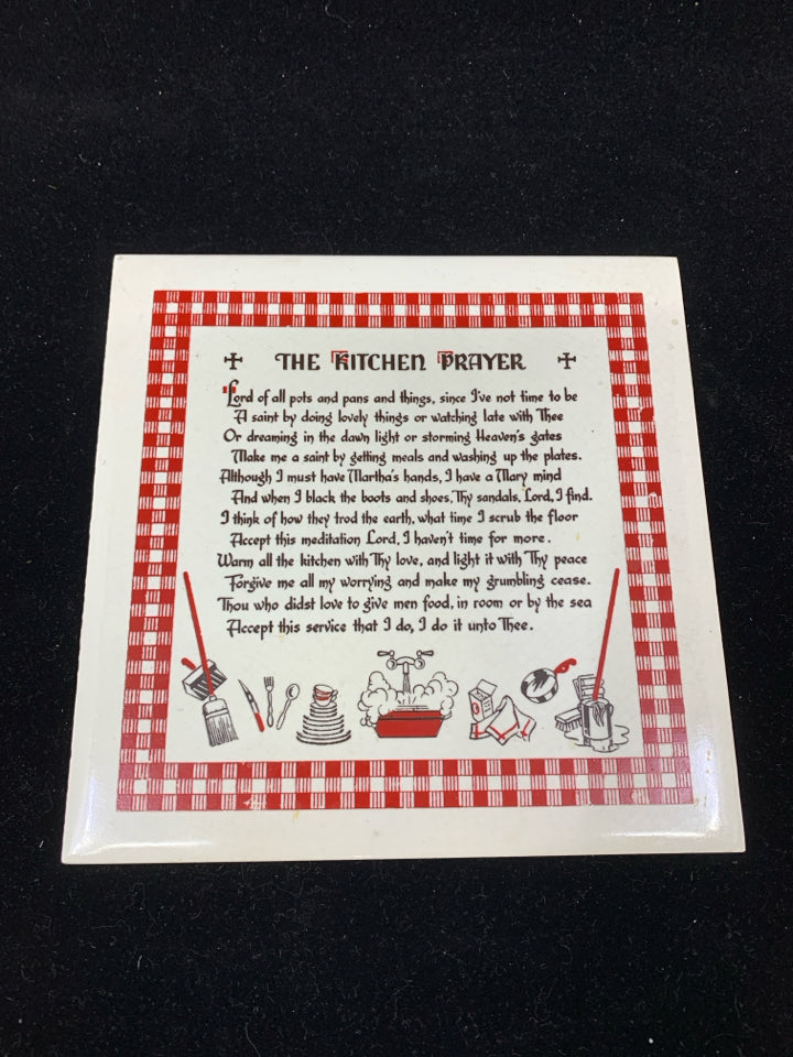 VTG KITCHEN PRAYER CERAMIC TRIVET.