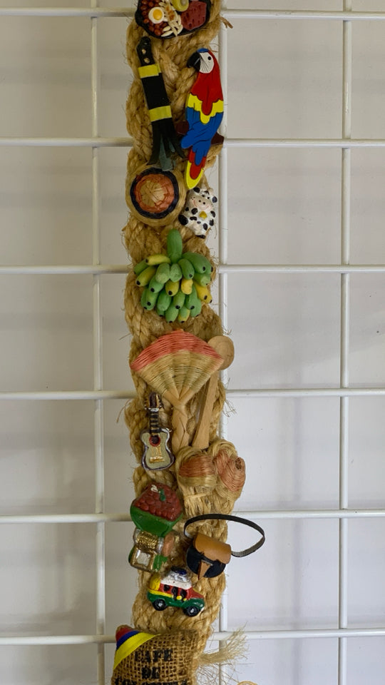 WOVEN ROPE WITH CUBAN ORNAMENTS WALL HANGING.