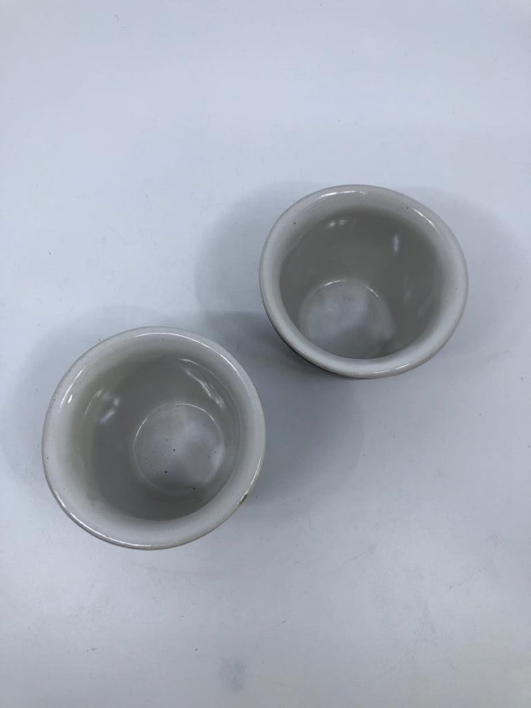 2 VTG DK BROWN GLAZE CUSTARD CUPS.