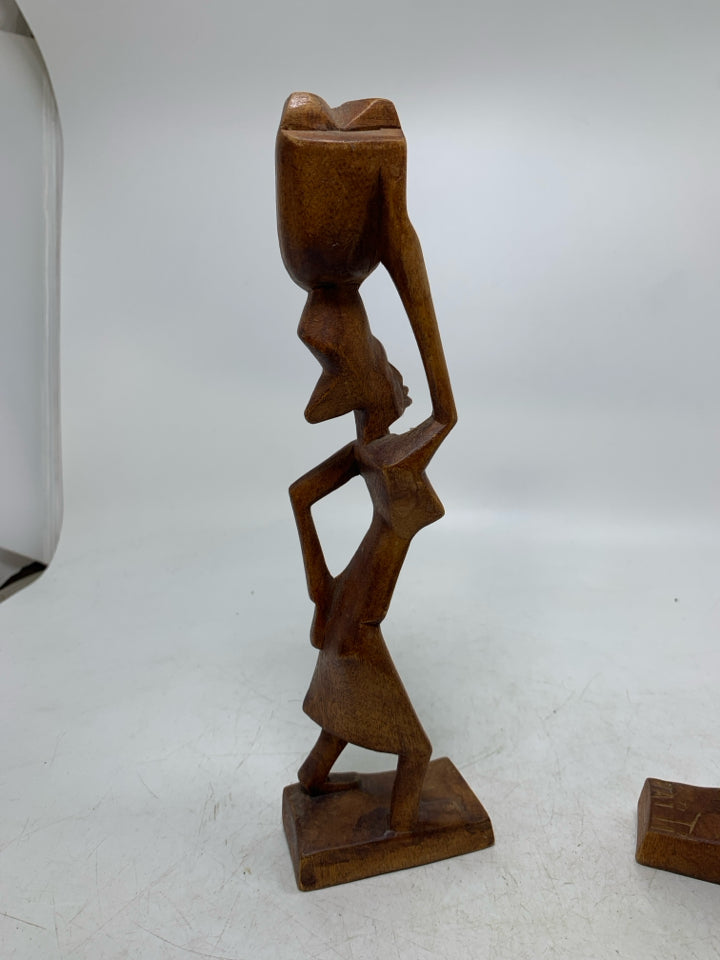2 LIGHT WOOD CARVED FOLK ART MAN/WOMAN.