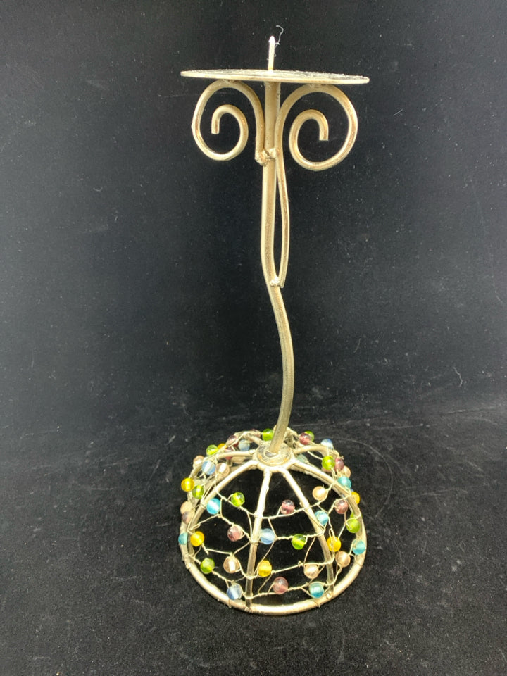 BEADED DOME BASE CANDLE HOLDER.