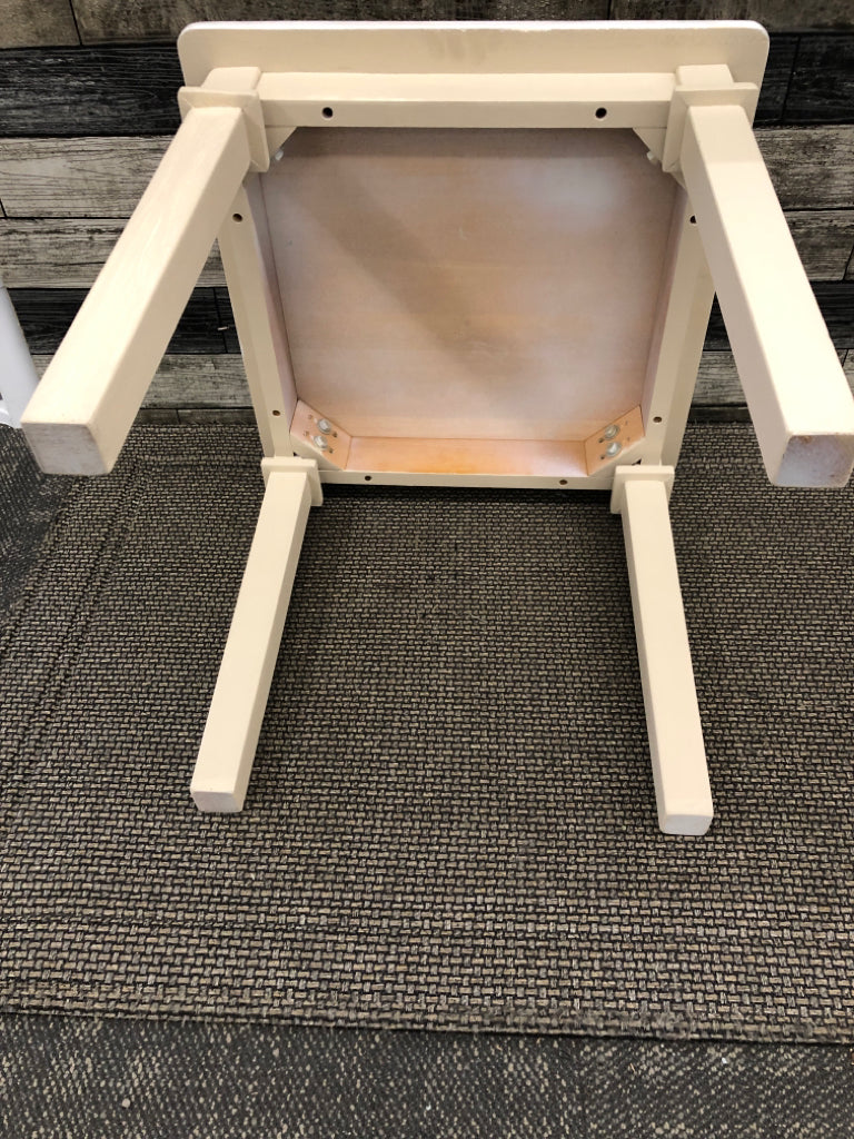 DISTRESSED WHITE TOP CREAM LEGS SIDE TABLE.
