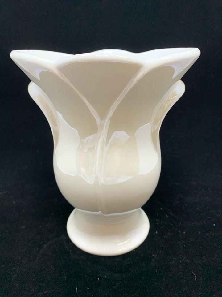 WHITE TULIP SHAPED VASE.