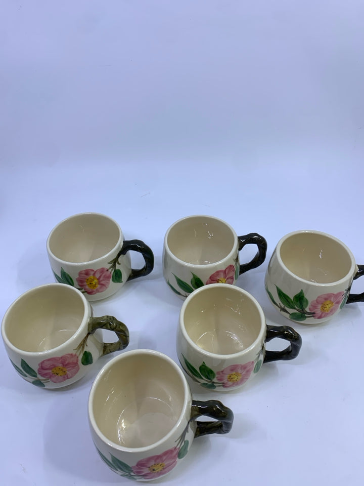 6PC VTG CREAM W/PINK FLOWERS MUG.