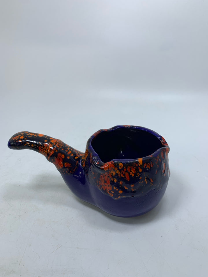 COBALT BLUE W/ ORANGE SPECKLED DETAILS W/ HANDLE LIQUID POURER.