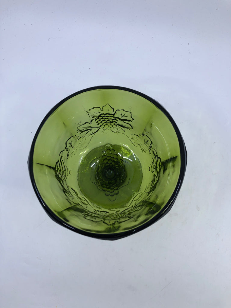 VTG EMBOSSED GRAPES GREEN FOOTED CANDY DISH/ PLANTER.