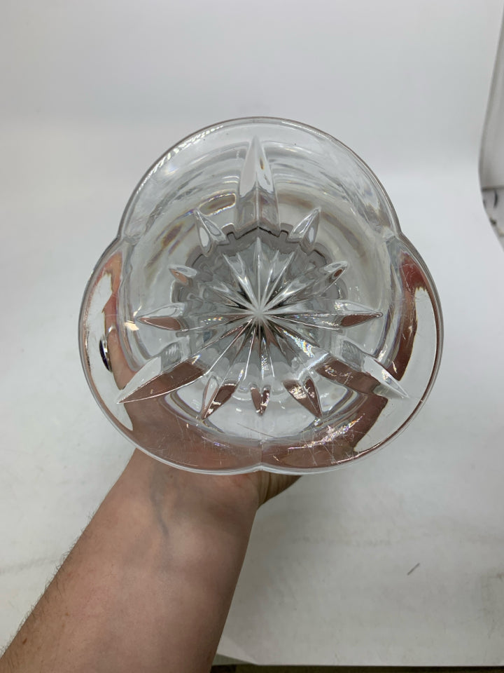 HEAVY FOOTED CRYSTAL VASE W/ FROSTED GRAPES.
