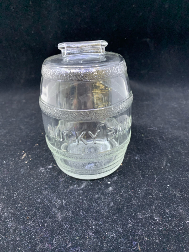 VTG LUCKY BANK GLASS EMPTY BARREL.