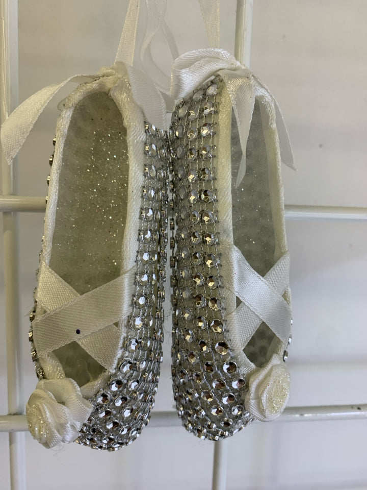 2 SILVER CRYSTAL BALLET SLIPPER ORNAMENT.