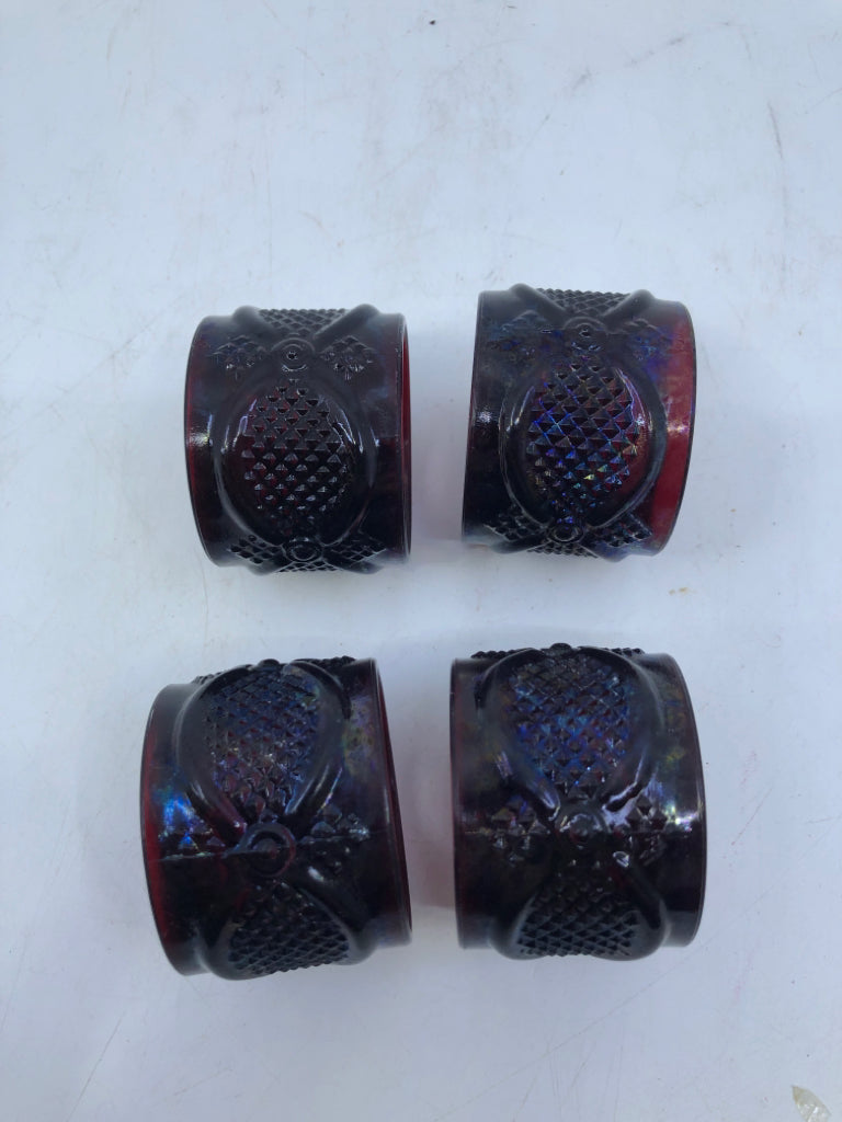 4 VTG AVON CRANBERRY GLASS NAPKIN RINGS.