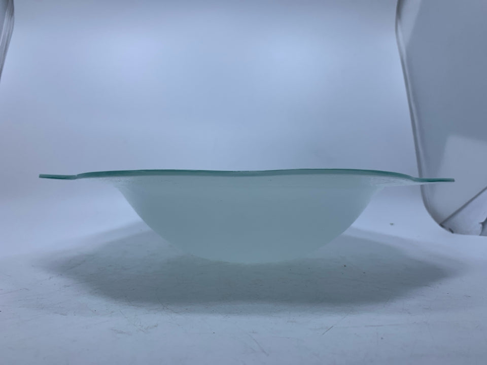 FROSTED & TEXTURED GLASS VASE W/ SCALLOP EDGE.