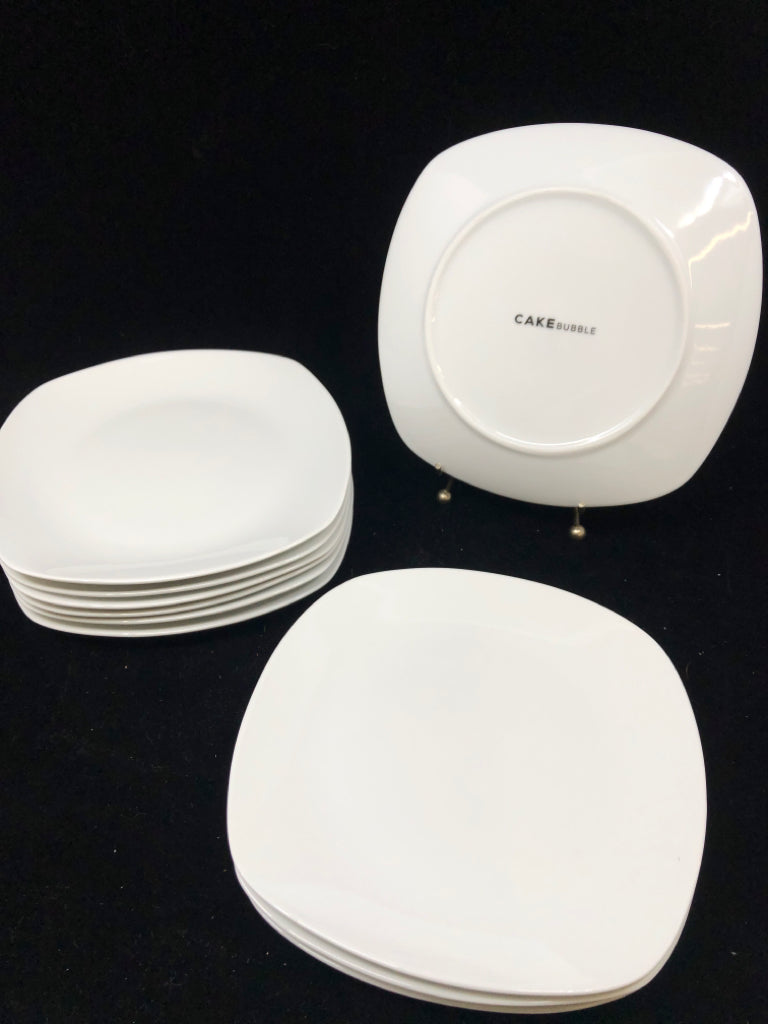 10 WHITE DESSERT PLATES.