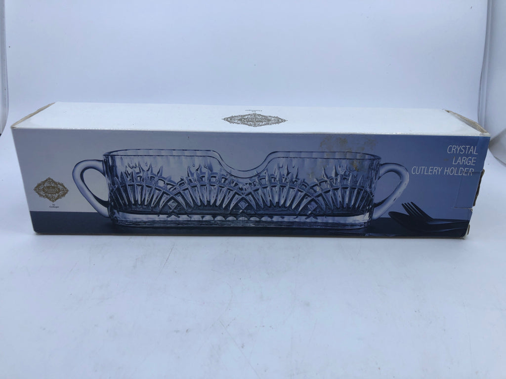 NIB CRYSTAL LARGE CUTLERY HOLDER.