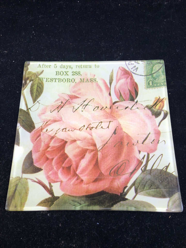 2 FLORAL PLATES W SCRIPT.