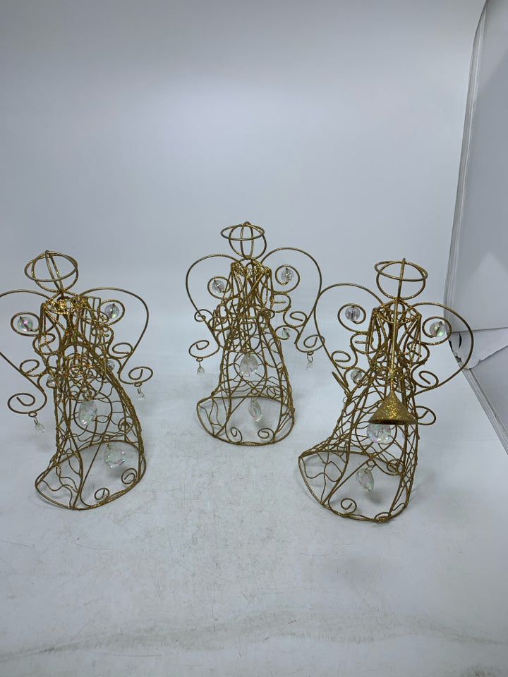 3 GOLD SPARKLE WIRE/HANGING GEMS ANGELS.