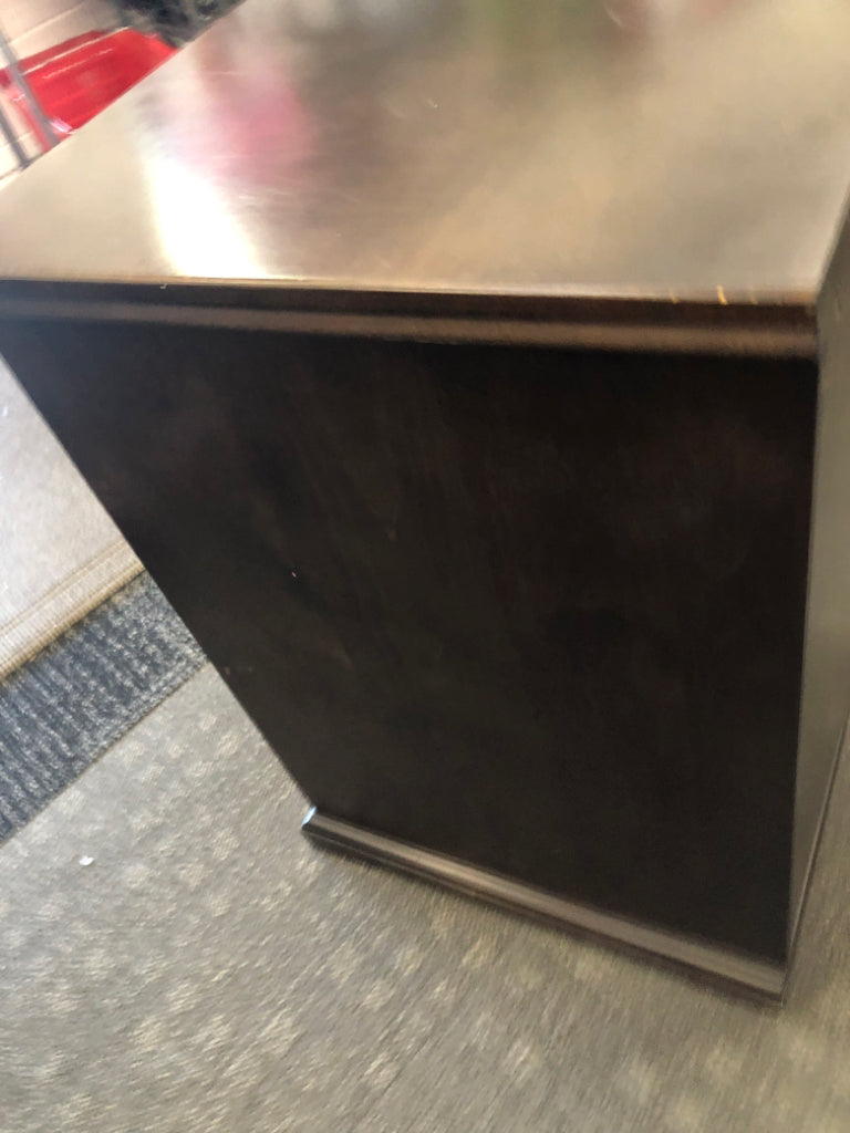 DARK WOOD 2 DRAWER FILING CABINET.