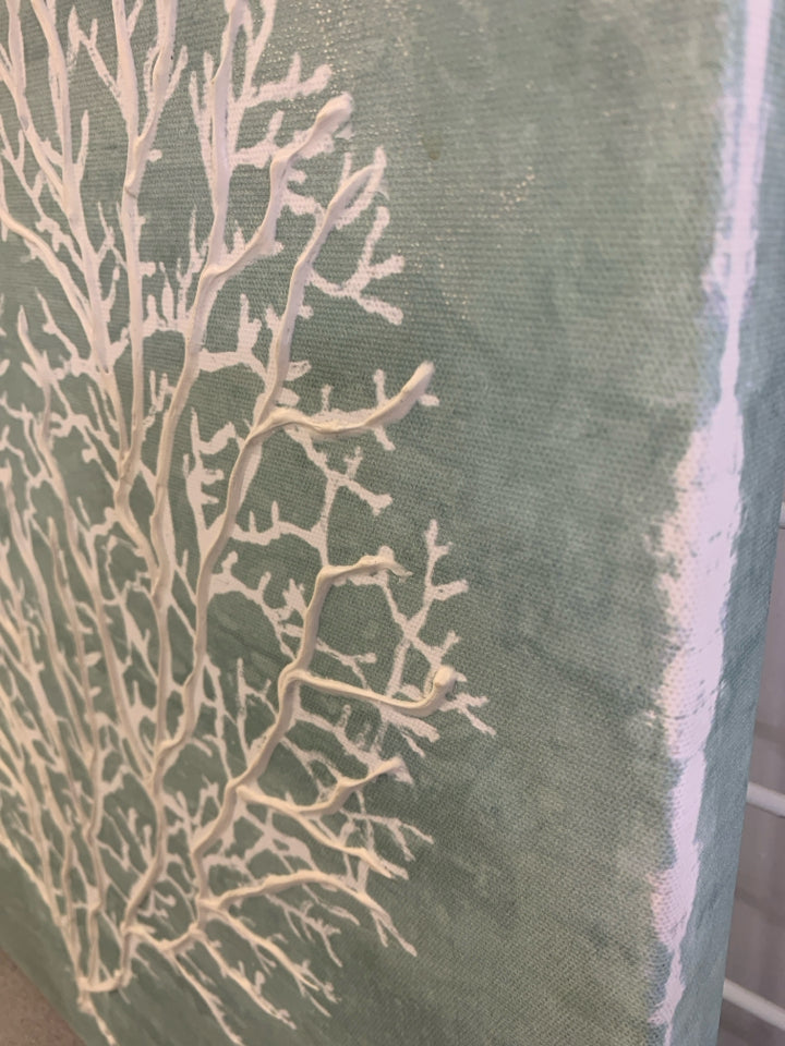 DISTRESSED BLUE & WHITE RAISED CORAL CANVAS.