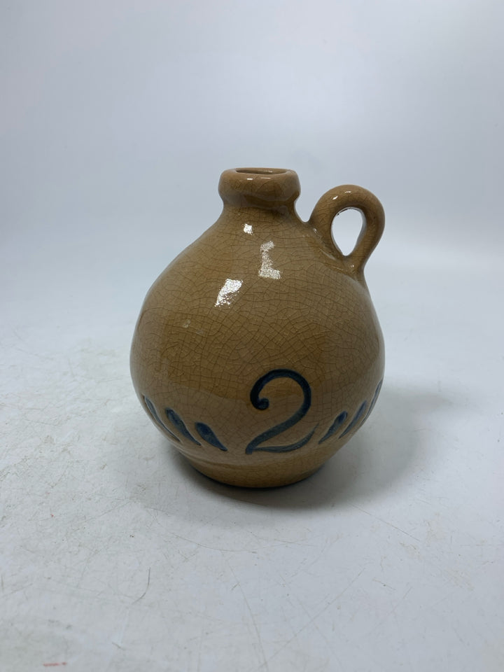 SHORT TAN CRACKLE JUG W/ PAINTED #2.