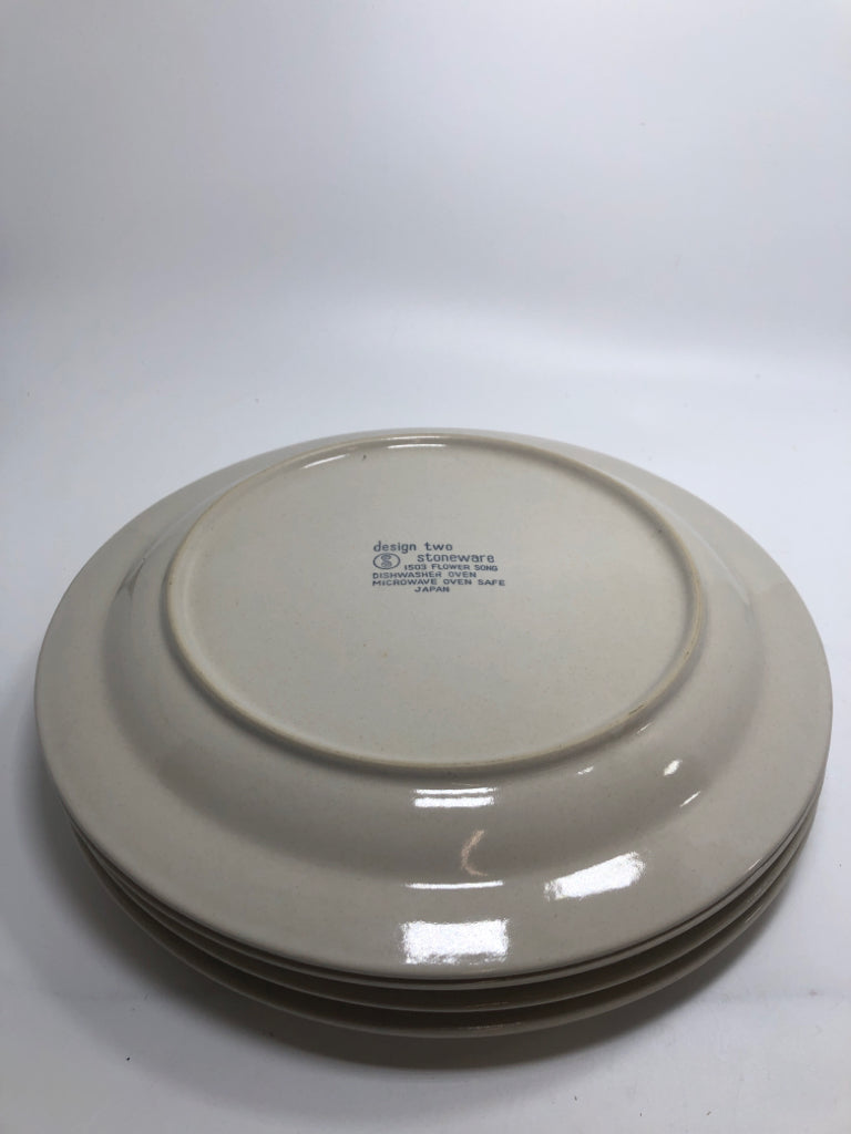 4 VTG FLOWER SONG STONEWARE PLATES.