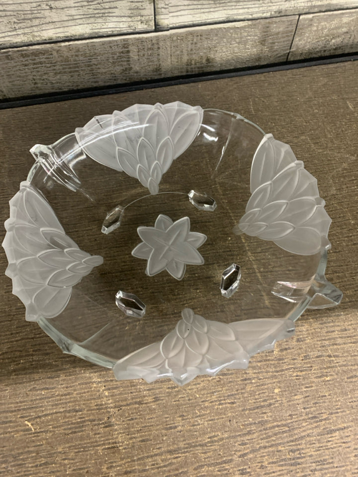 VTG FOOTED CRYSTAL FROSTED ETCHED BOWL.