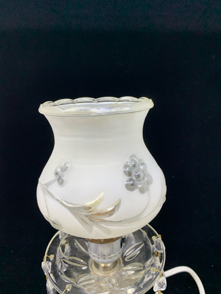 VTG FROSTED GLASS LAMP W JEWELS.