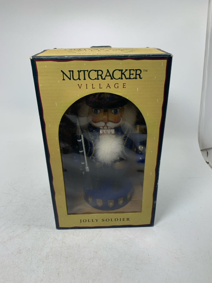 VTG IN BOX NUTCRACKER VILLAGE SHORT BLUE JOLLY SOLDER.