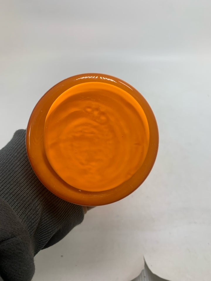 ORANGE PAINTED GLASS VASE FLARED TOP.