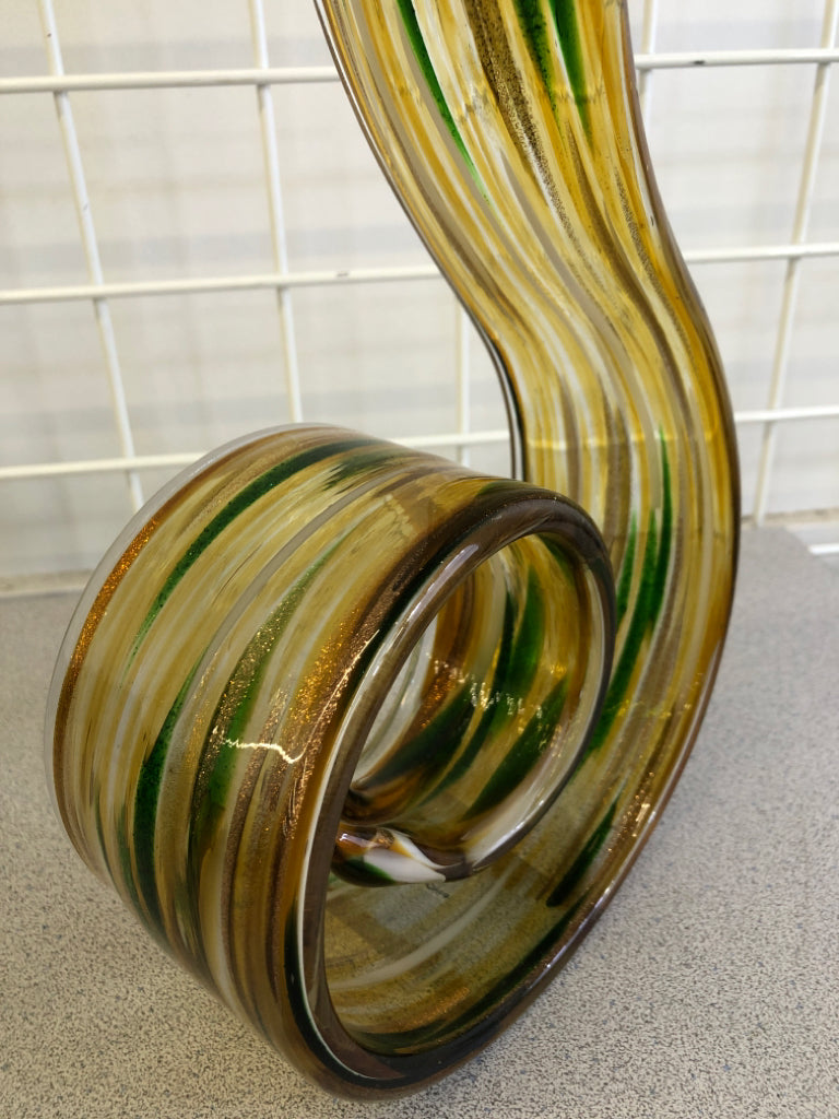 YELLOW & GREEN BLOWN GLASS SWIRL.