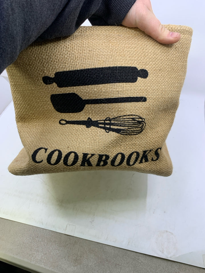BURLAP FABRIC COOKBOOKS BASKET.