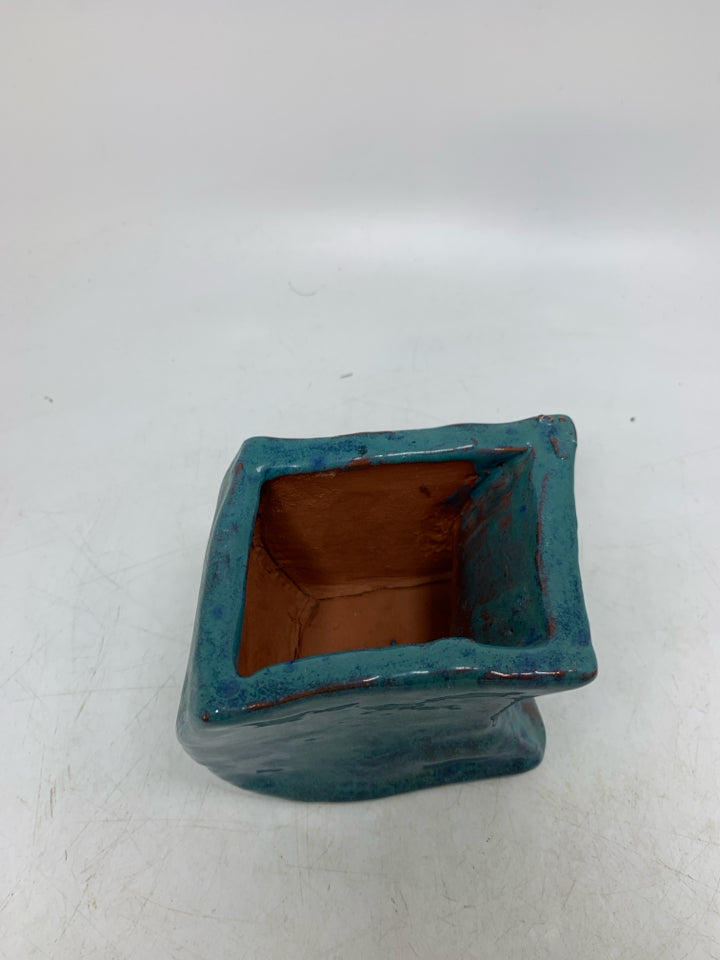 HOME MADE BLUE CANISTER W/ MUSHROOM TOP.