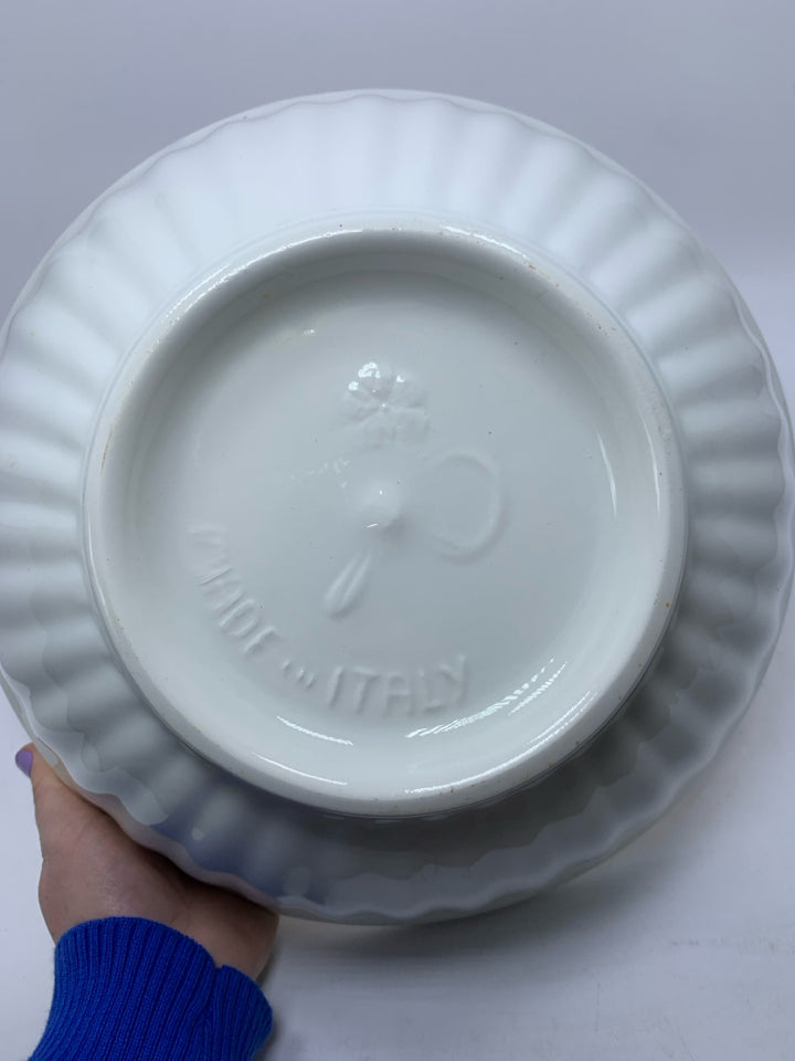 LARGE WHITE SERVING BOWL W/ YELLOW PAINTED FLOWERS MADE IN ITALY.