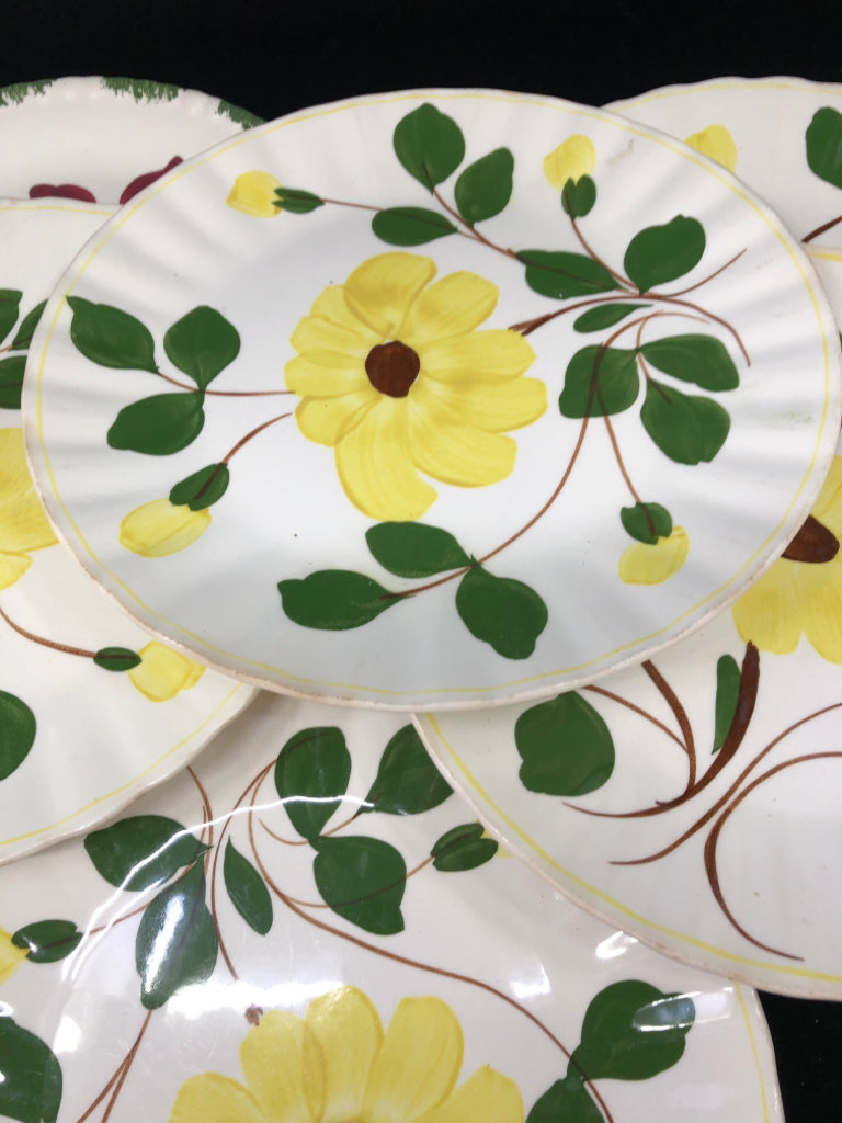 6 VTG YELLOW W RED FLOWERS - LUNCHEON PLATES.