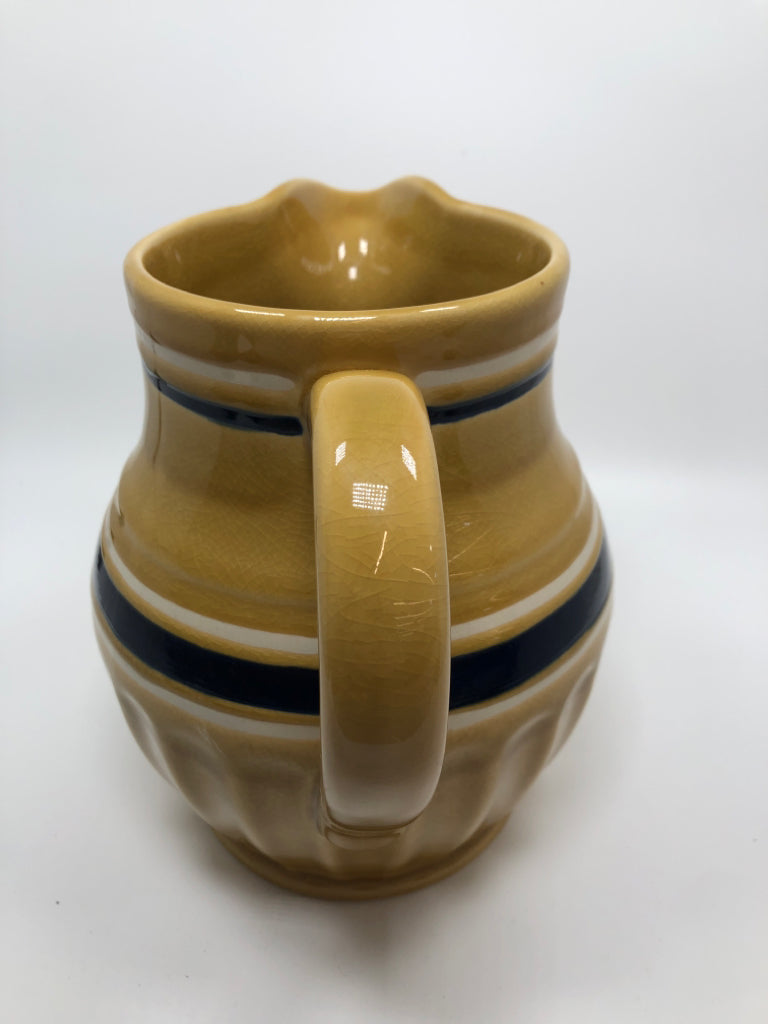 NAVY STRIPE BROWN CERAMIC PITCHER.