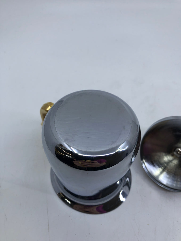 3PC VTG METAL SUGAR AND CREAMER SET W TRAY.