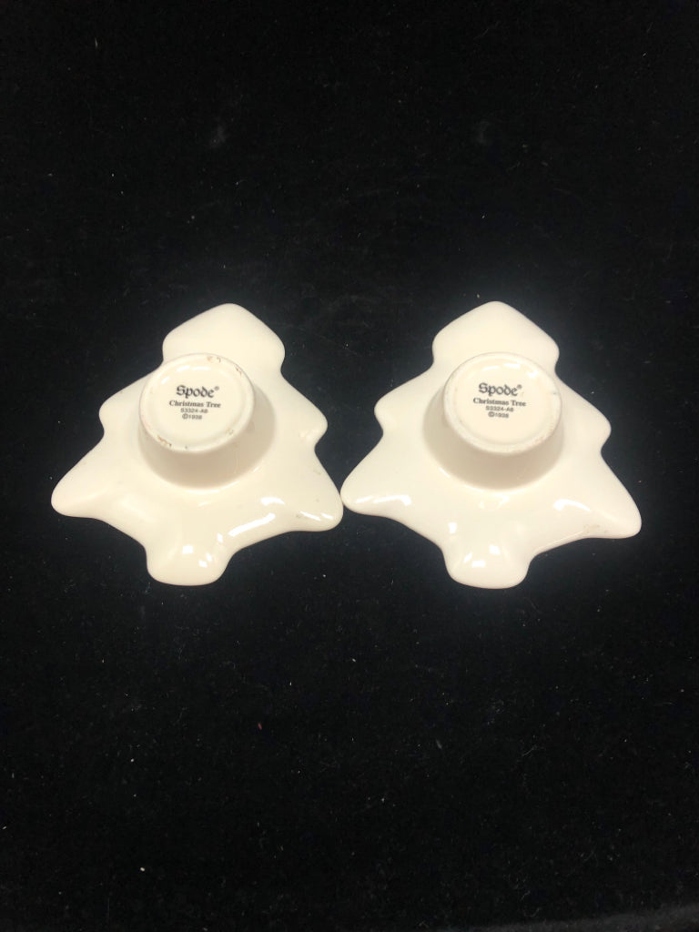 2 VTG SPODE CHRISTMAS TREE VOTIVE CANDLE HOLDERS.