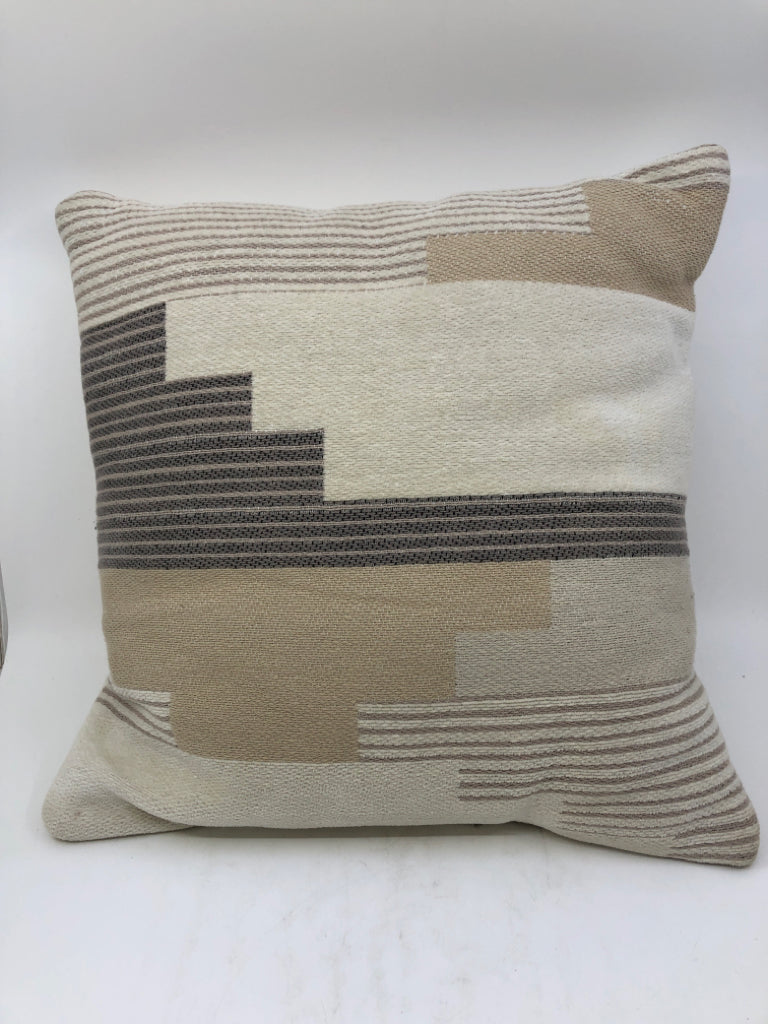TAN AND GREY ABSTRACT SQUARE PILLOW.